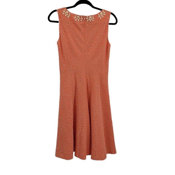 Vtg 80's Anne Klein Dress Sleeveless Shell Beaded V-neck A-line Midi Orange Sz 4 - Picture 8 of 10